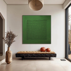 EMERALD GRID: Minimalist Textured Abstract Oil Painting