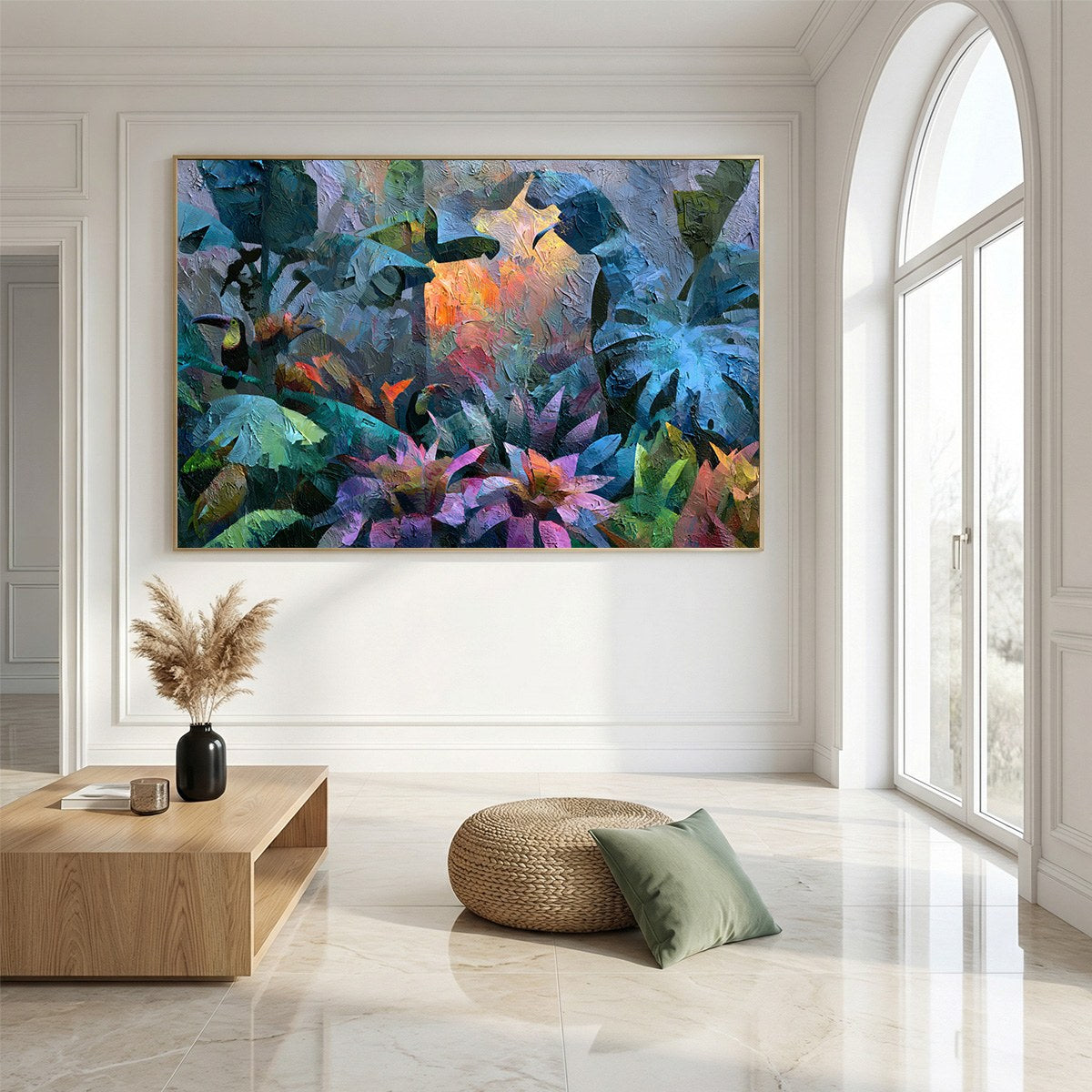 EMERALD HIDEAWAY: Vibrant Impasto Jungle Scene with Toucans