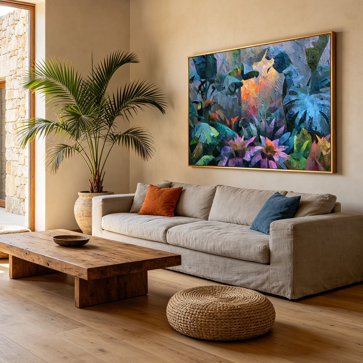 EMERALD HIDEAWAY: Vibrant Impasto Jungle Scene with Toucans