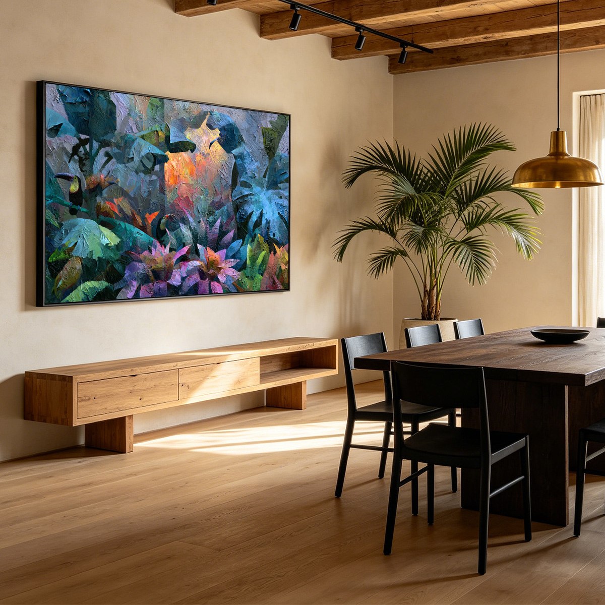 EMERALD HIDEAWAY: Vibrant Impasto Jungle Scene with Toucans