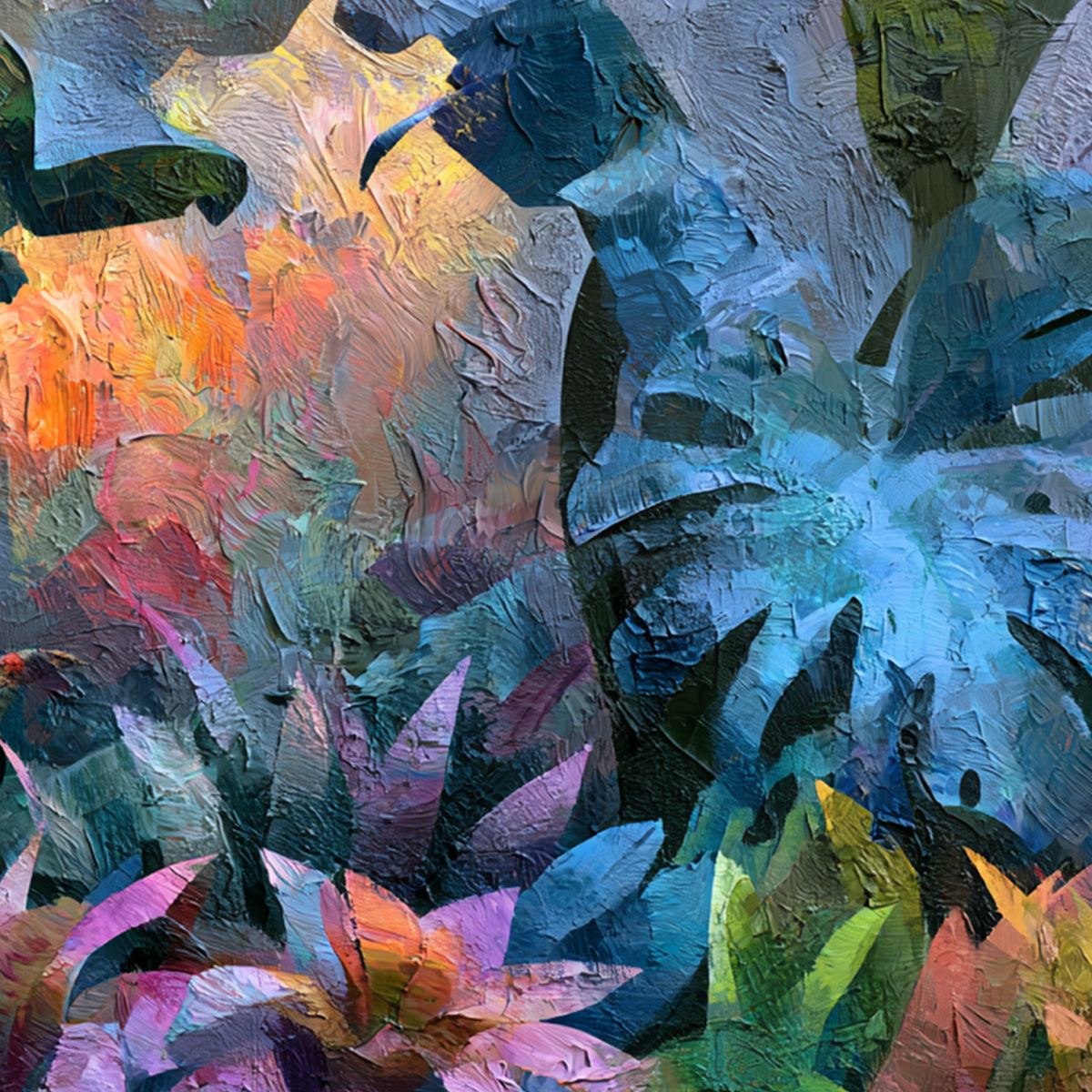 EMERALD HIDEAWAY: Vibrant Impasto Jungle Scene with Toucans