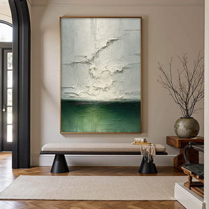EMERALD HORIZON: Heavily Textured Wabi Sabi Abstract Seascape Painting