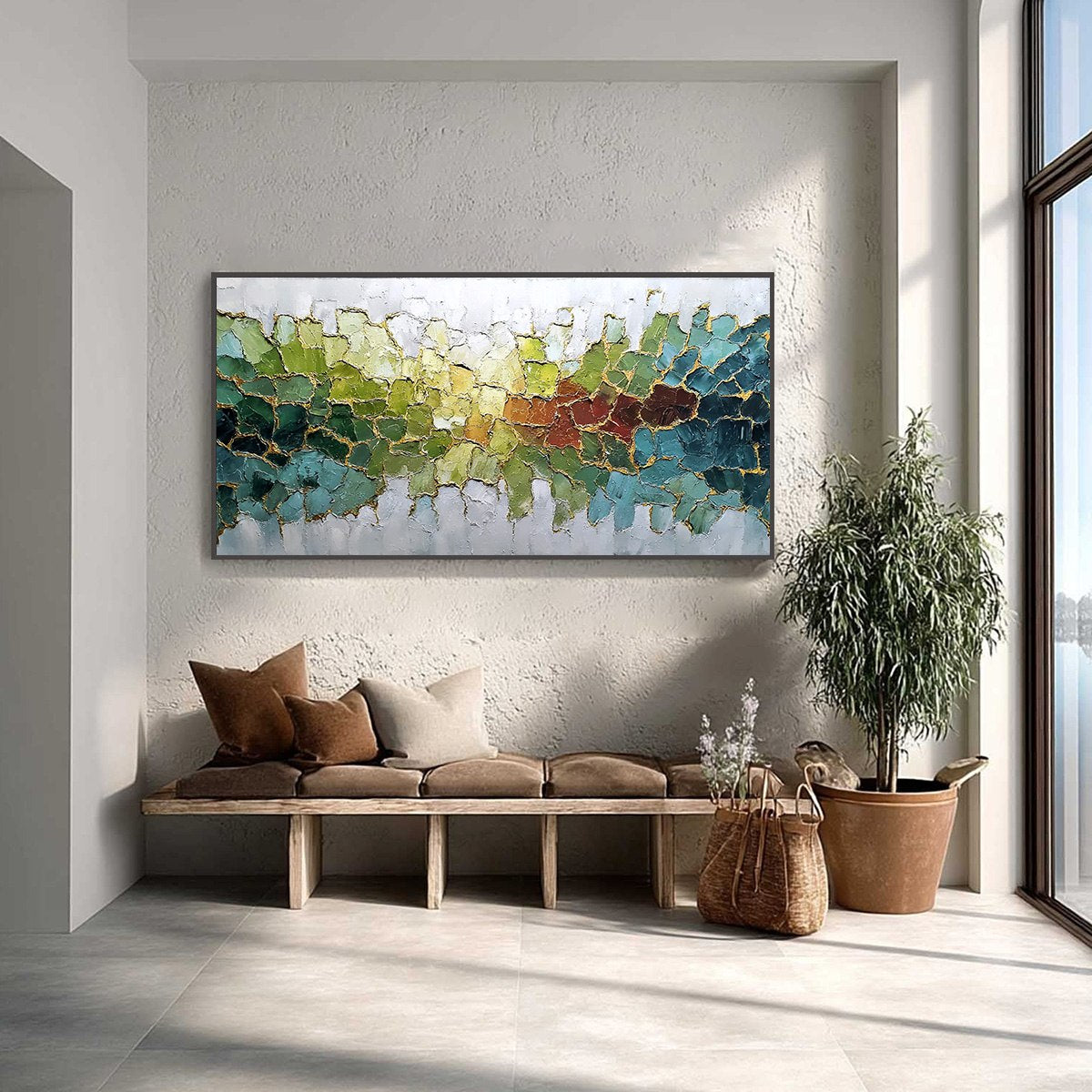 EMERALD HORIZON: Large Textured Abstract Landscape Painting with Gold Accents