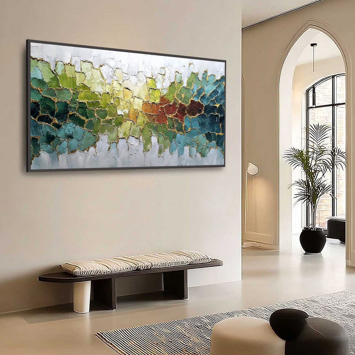 EMERALD HORIZON: Large Textured Abstract Landscape Painting with Gold Accents