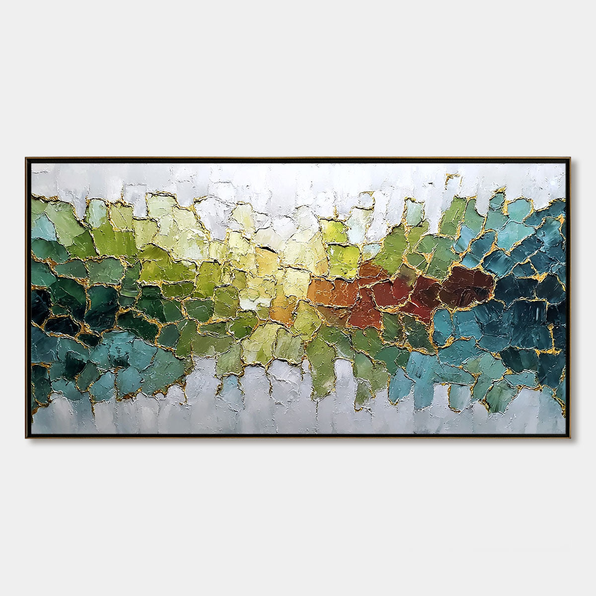 EMERALD HORIZON: Large Textured Abstract Landscape Painting with Gold Accents