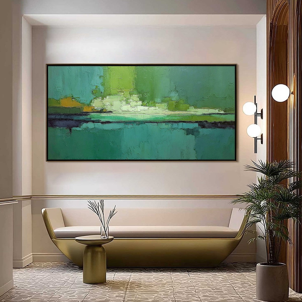 EMERALD HORIZON: Large Textured Abstract Seascape Oil Painting