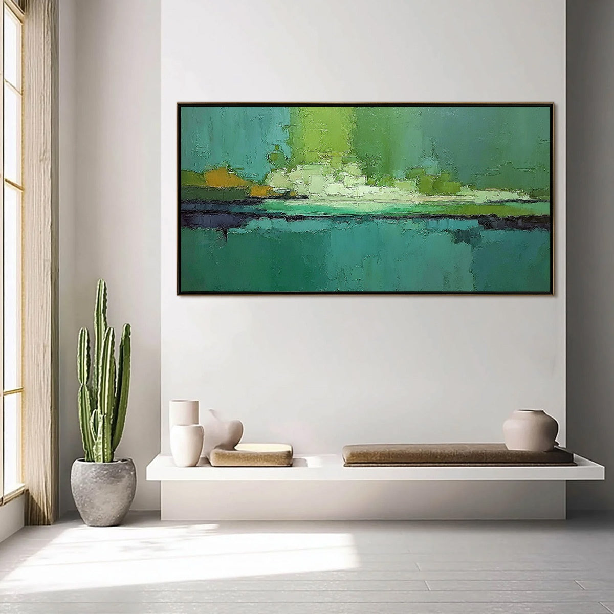 EMERALD HORIZON: Large Textured Abstract Seascape Oil Painting