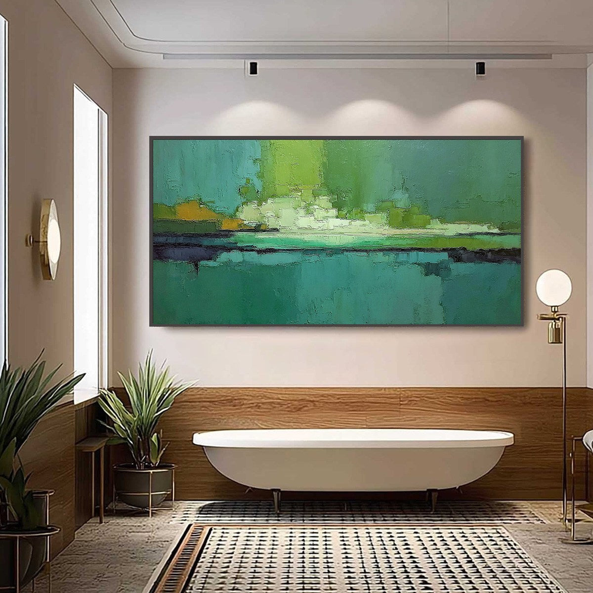 EMERALD HORIZON: Large Textured Abstract Seascape Oil Painting