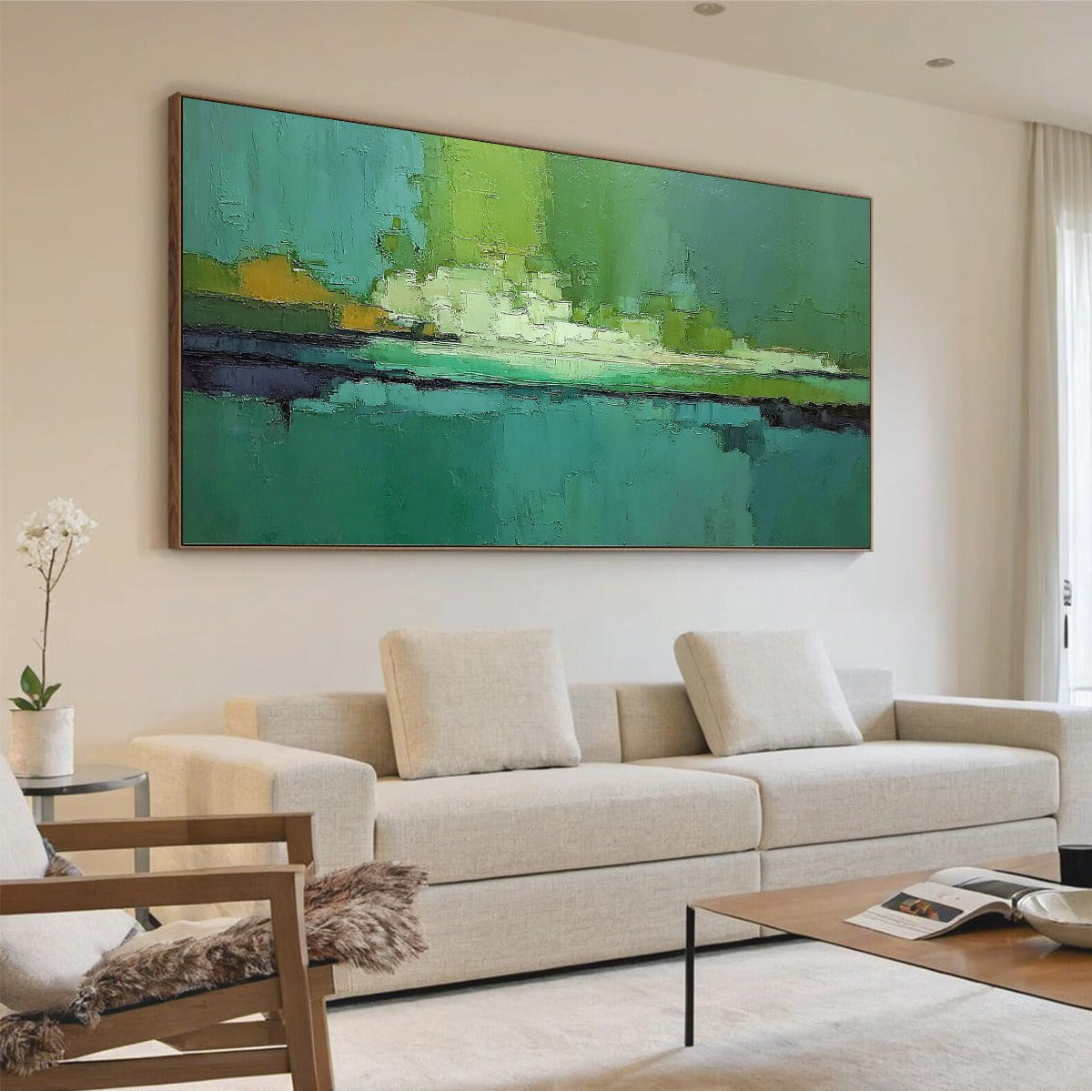 EMERALD HORIZON: Large Textured Abstract Seascape Oil Painting
