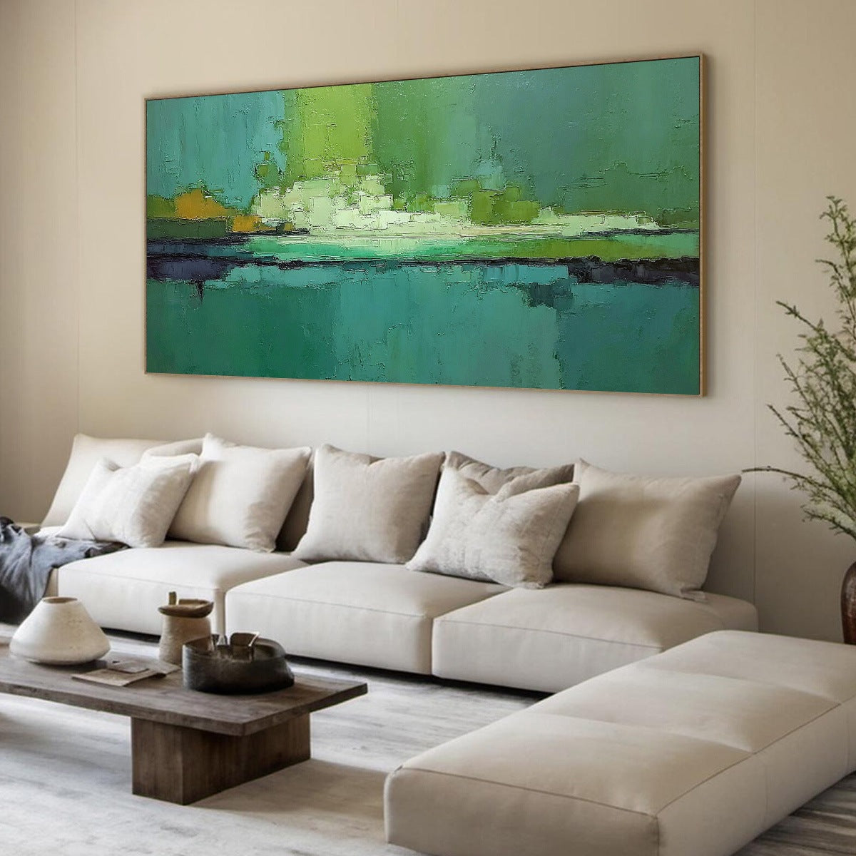EMERALD HORIZON: Large Textured Abstract Seascape Oil Painting