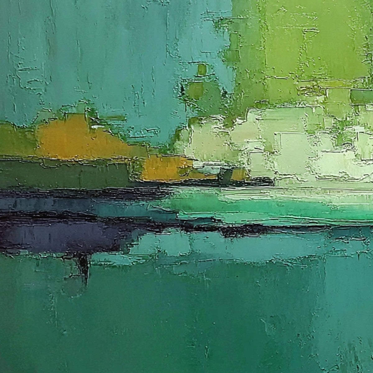 EMERALD HORIZON: Large Textured Abstract Seascape Oil Painting