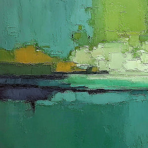 EMERALD HORIZON: Large Textured Abstract Seascape Oil Painting