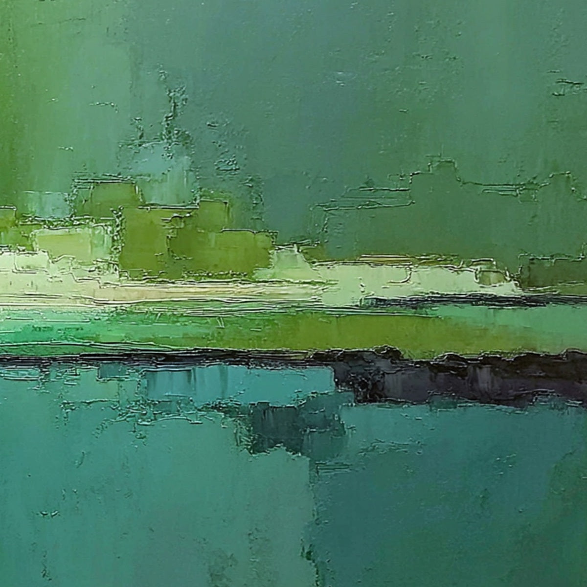 EMERALD HORIZON: Large Textured Abstract Seascape Oil Painting