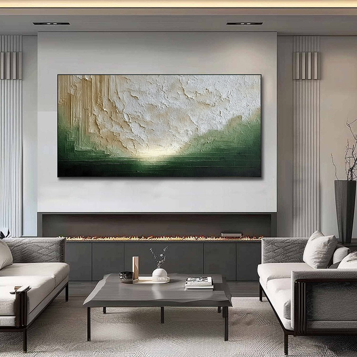 EMERALD HORIZON: Textured Wabi Sabi Abstract Landscape Painting