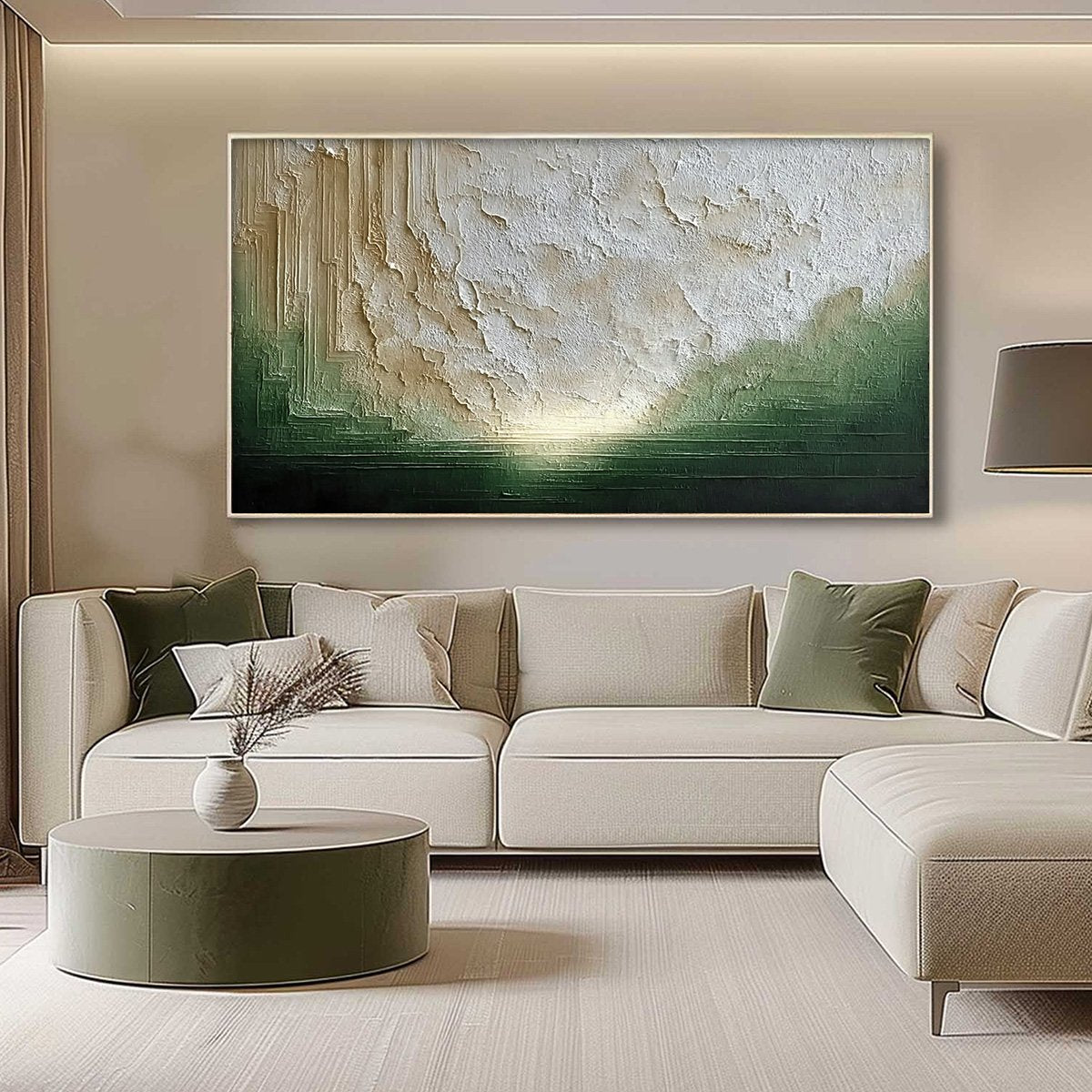 EMERALD HORIZON: Textured Wabi Sabi Abstract Landscape Painting