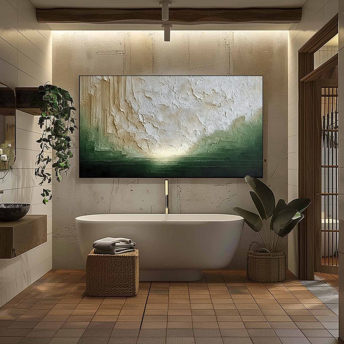 EMERALD HORIZON: Textured Wabi Sabi Abstract Landscape Painting