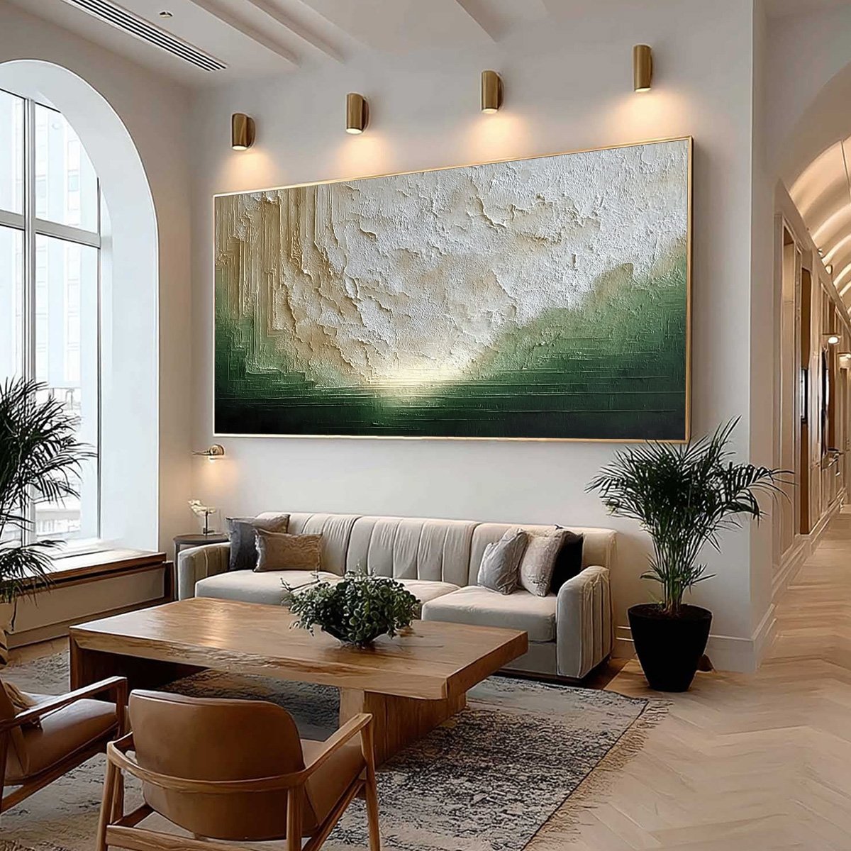 EMERALD HORIZON: Textured Wabi Sabi Abstract Landscape Painting