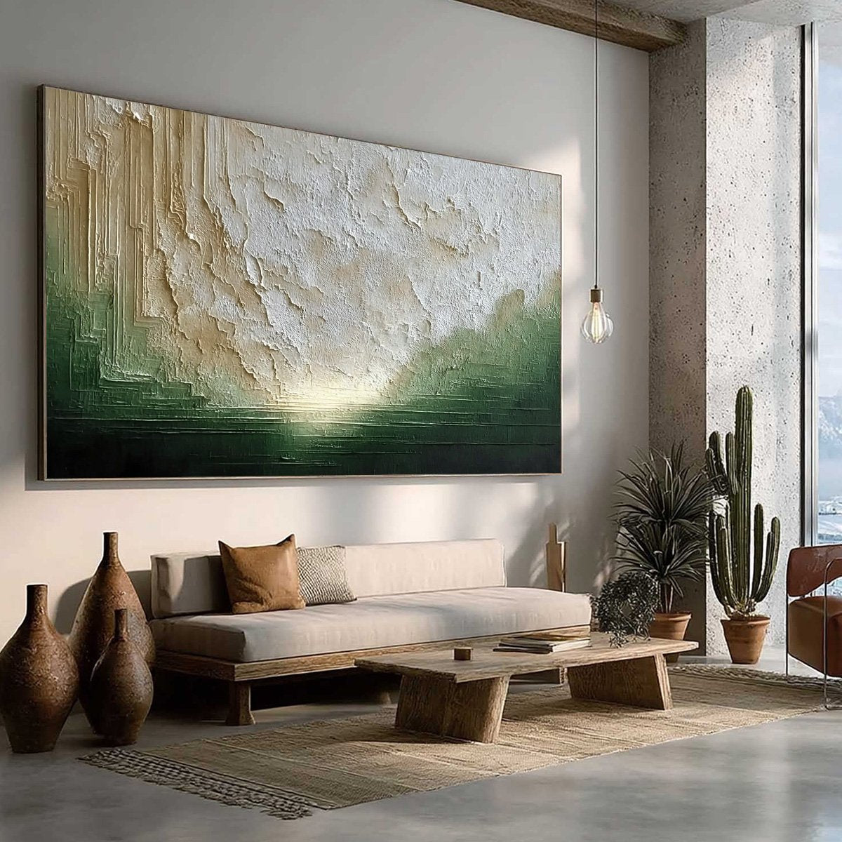 EMERALD HORIZON: Textured Wabi Sabi Abstract Landscape Painting
