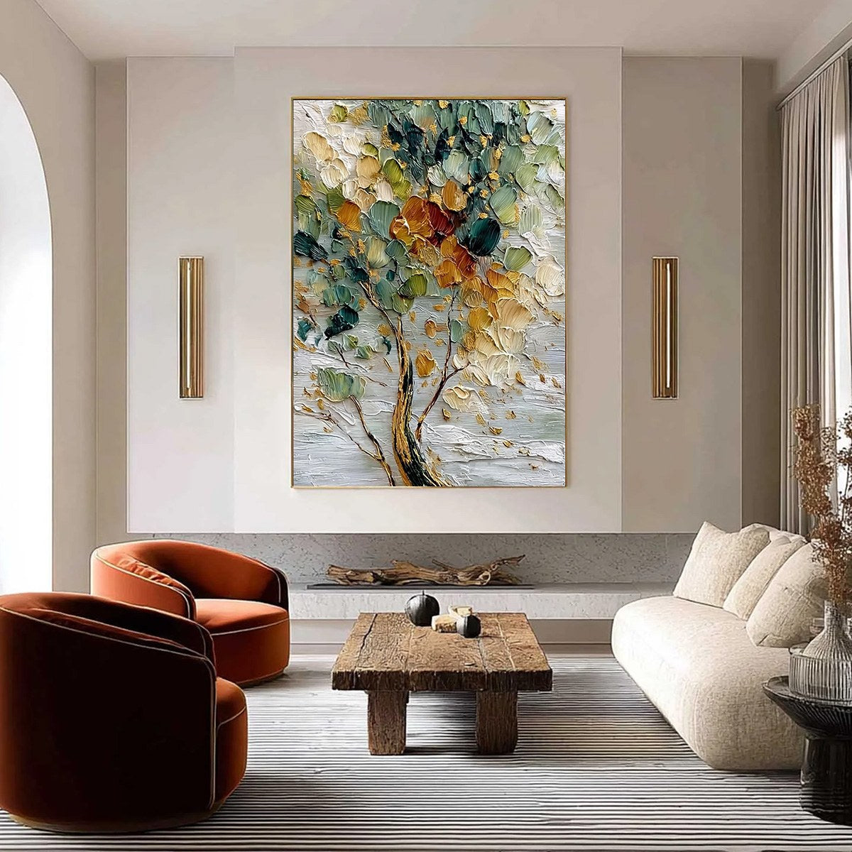 EMERALD JEWEL TREE: Textured Palette Knife Tree Painting with Golden Accents