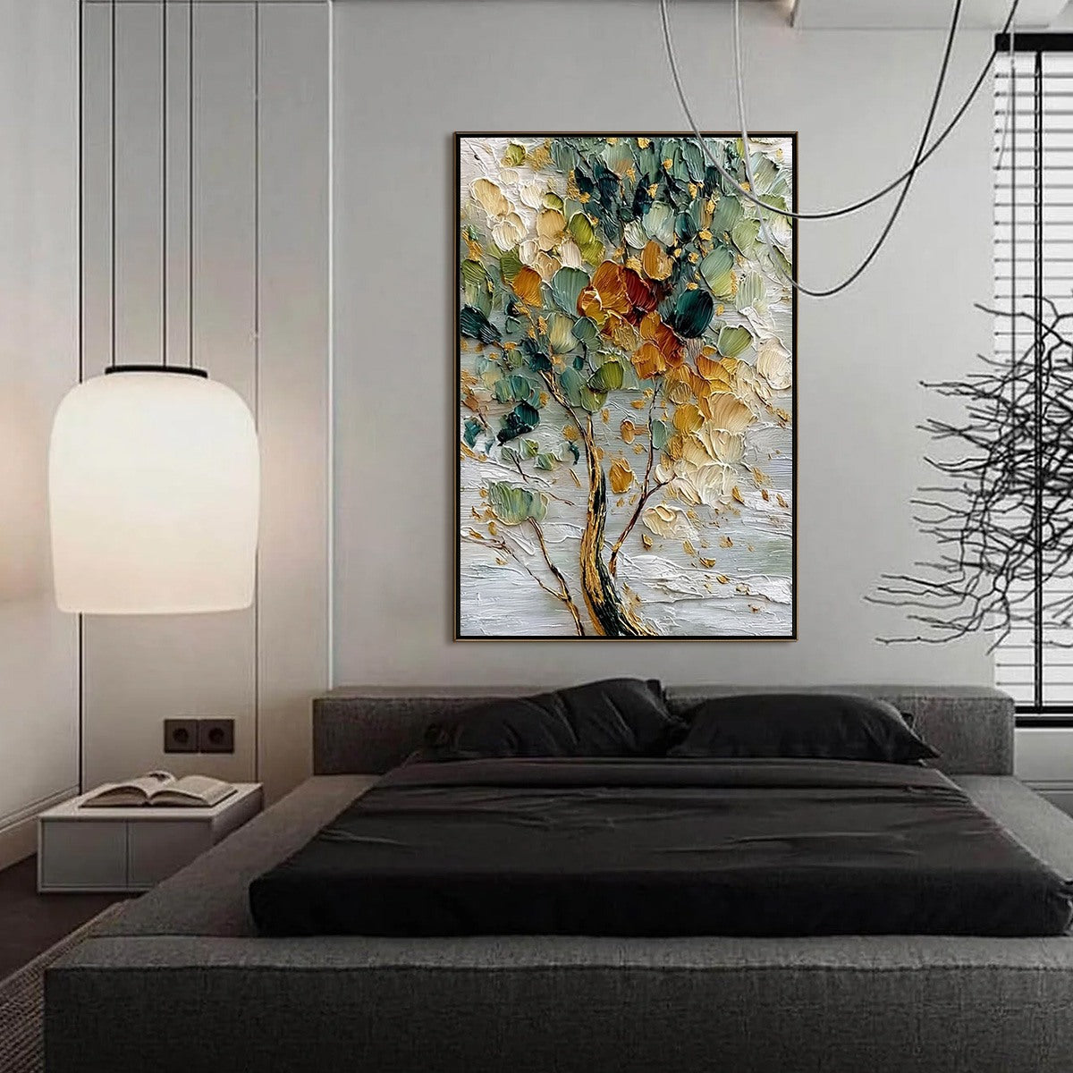 EMERALD JEWEL TREE: Textured Palette Knife Tree Painting with Golden Accents