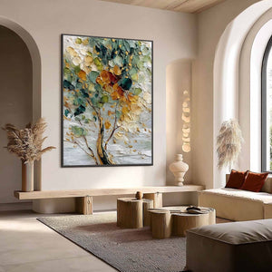 EMERALD JEWEL TREE: Textured Palette Knife Tree Painting with Golden Accents