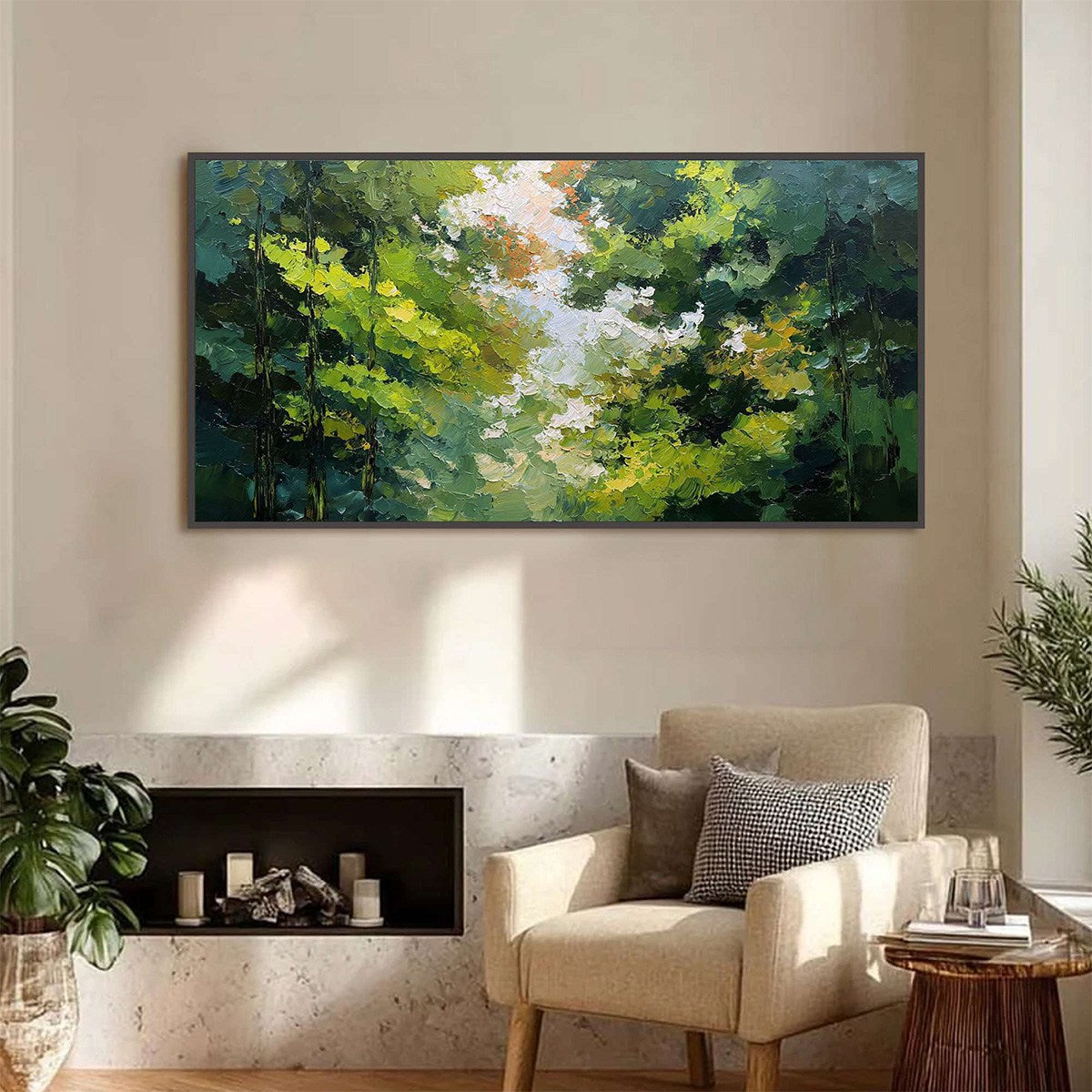 EMERALD LIGHT: Textured Forest Canopy Palette Knife Painting