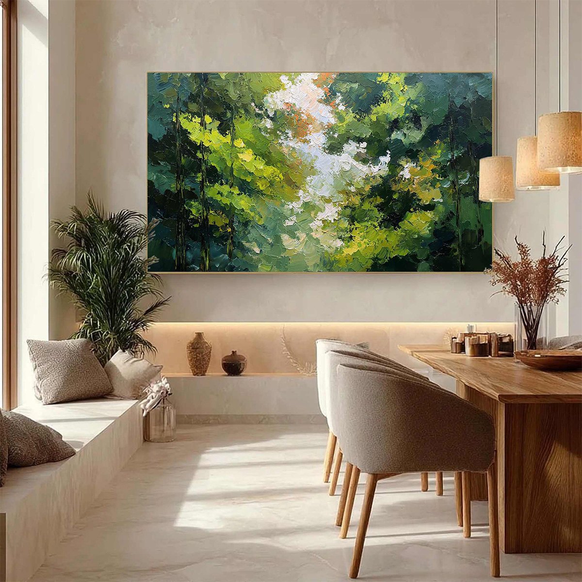 Emerald Light | Textured Forest Landscape Oil Painting
