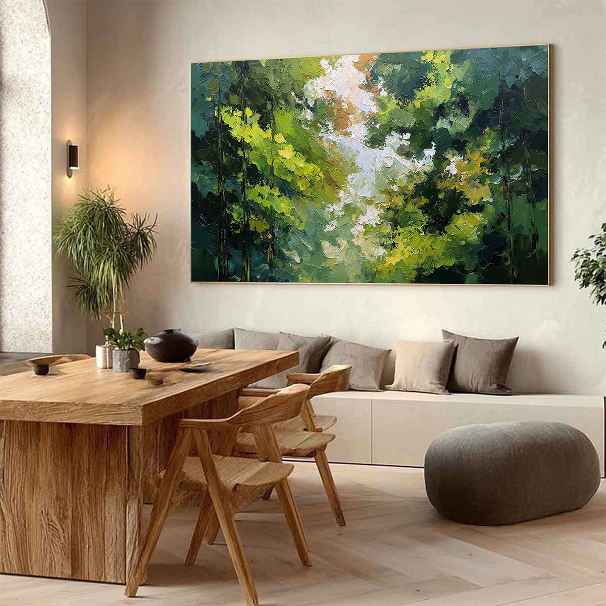 【SM号】 天使候補04 油画 油彩 oil painting Emerald Light | Textured Forest Landscape Oil Painting