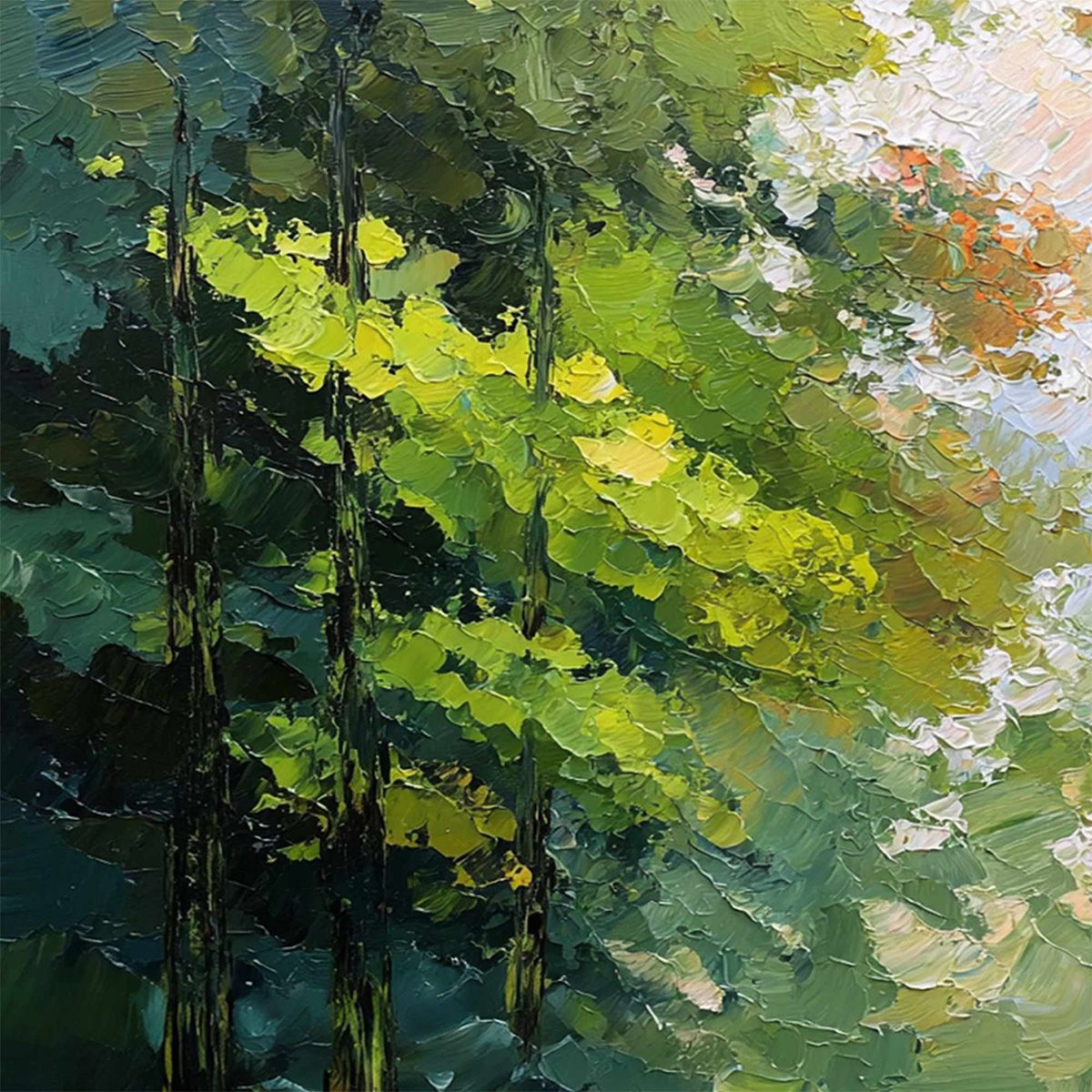 Emerald Light | Textured Forest Landscape Oil Painting