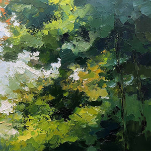 EMERALD LIGHT: Textured Forest Canopy Palette Knife Painting