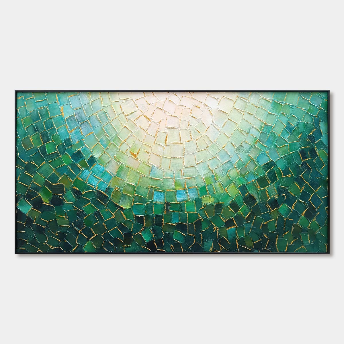 Ready to Ship ｜EMERALD MOSAIC: Textured Abstract Green and Gold Oil Painting