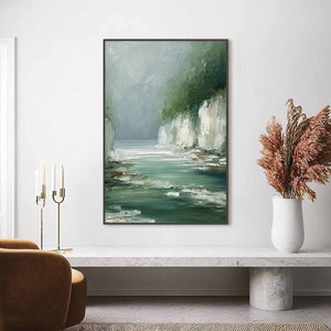 EMERALD PASSAGE: Textured Wabi Sabi Coastal Landscape Painting