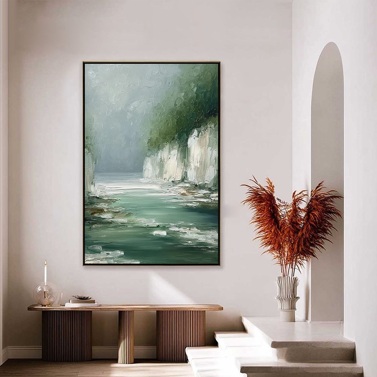 EMERALD PASSAGE: Textured Wabi Sabi Coastal Landscape Painting