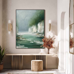 EMERALD PASSAGE: Textured Wabi Sabi Coastal Landscape Painting