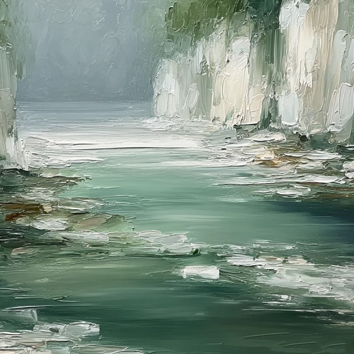 EMERALD PASSAGE: Textured Wabi Sabi Coastal Landscape Painting