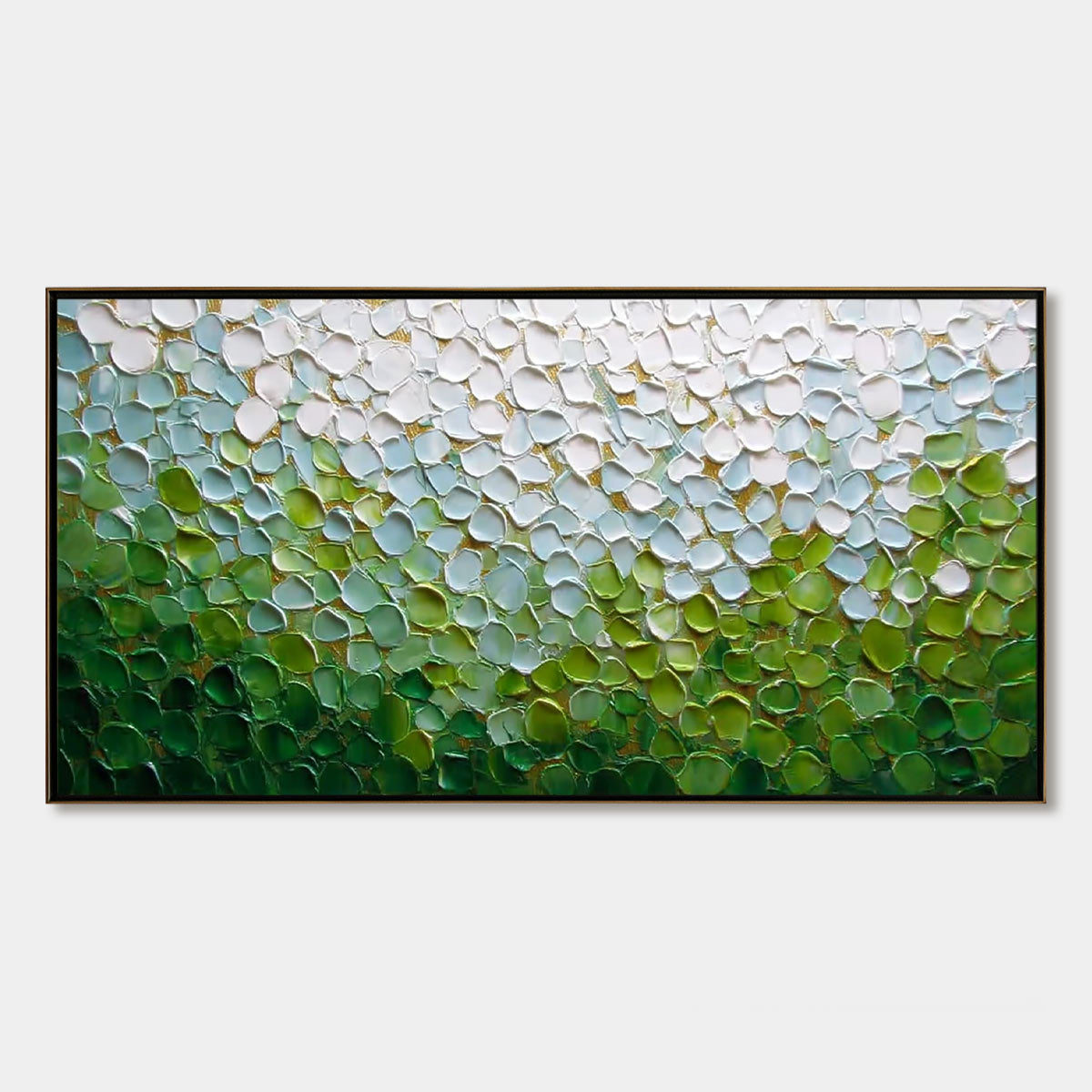 EMERALD PETALS: Textured Abstract Green & White Impasto Landscape Painting