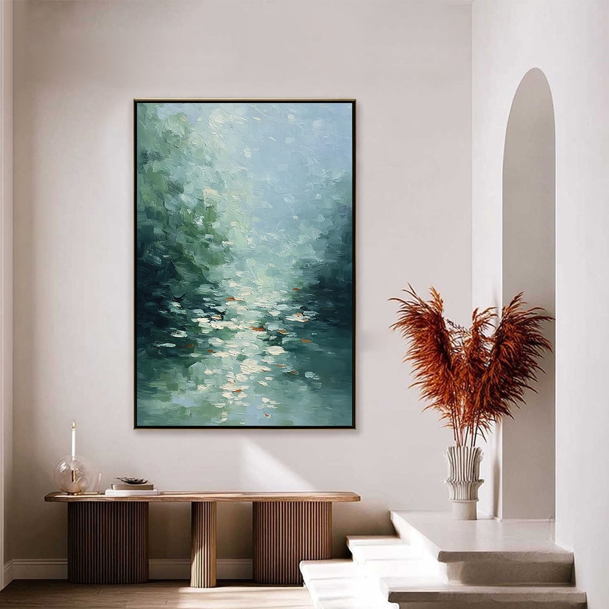 EMERALD REFLECTIONS: Textured Abstract Wabi Sabi Seascape Painting