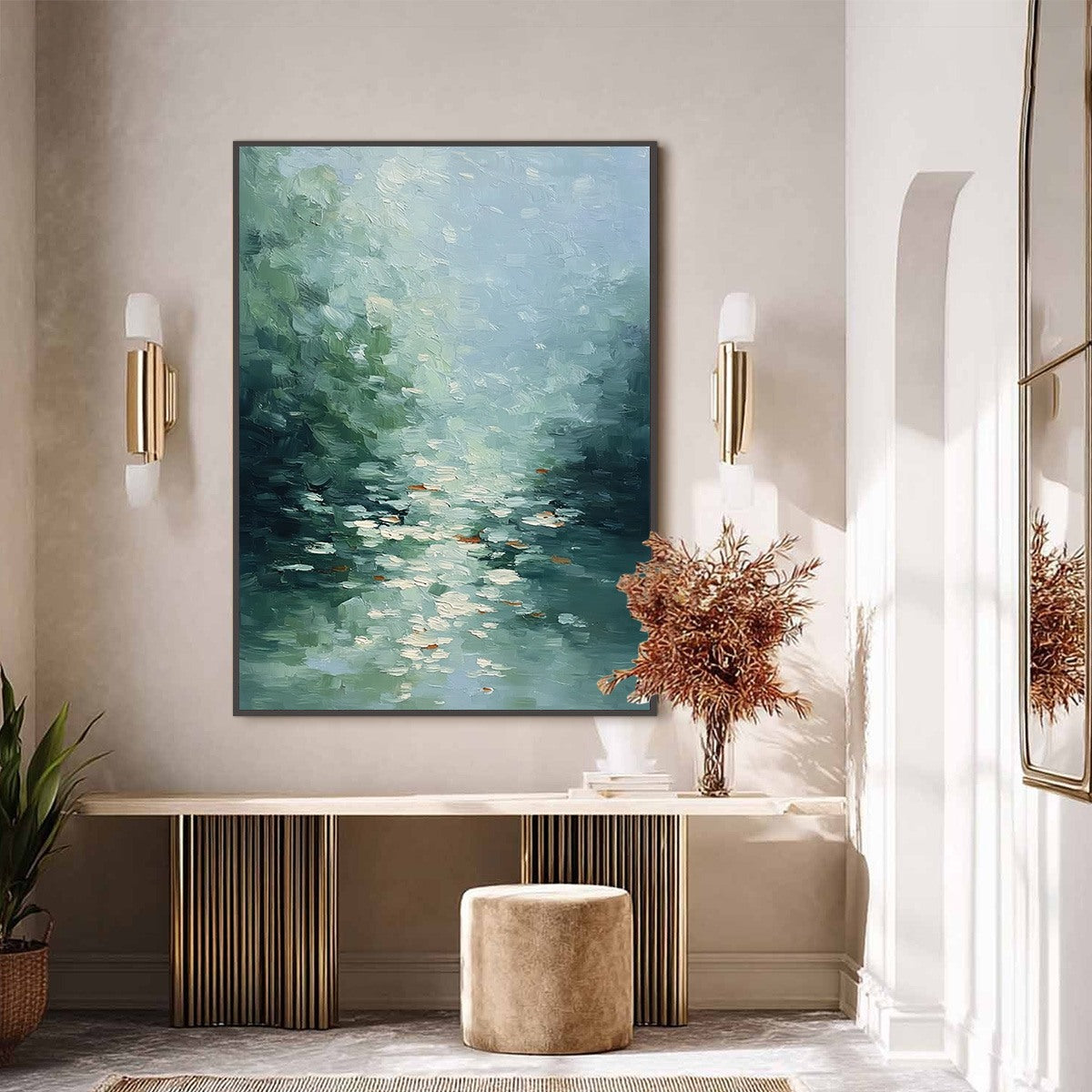 EMERALD REFLECTIONS: Textured Abstract Wabi Sabi Seascape Painting