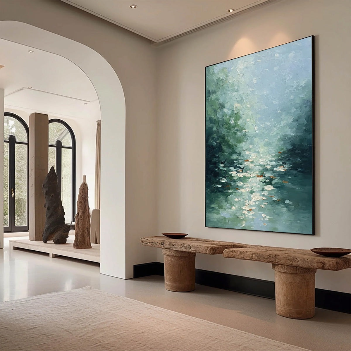 EMERALD REFLECTIONS: Textured Abstract Wabi Sabi Seascape Painting