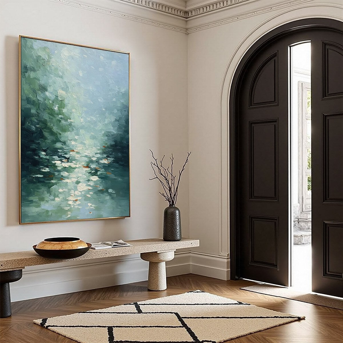 EMERALD REFLECTIONS: Textured Abstract Wabi Sabi Seascape Painting