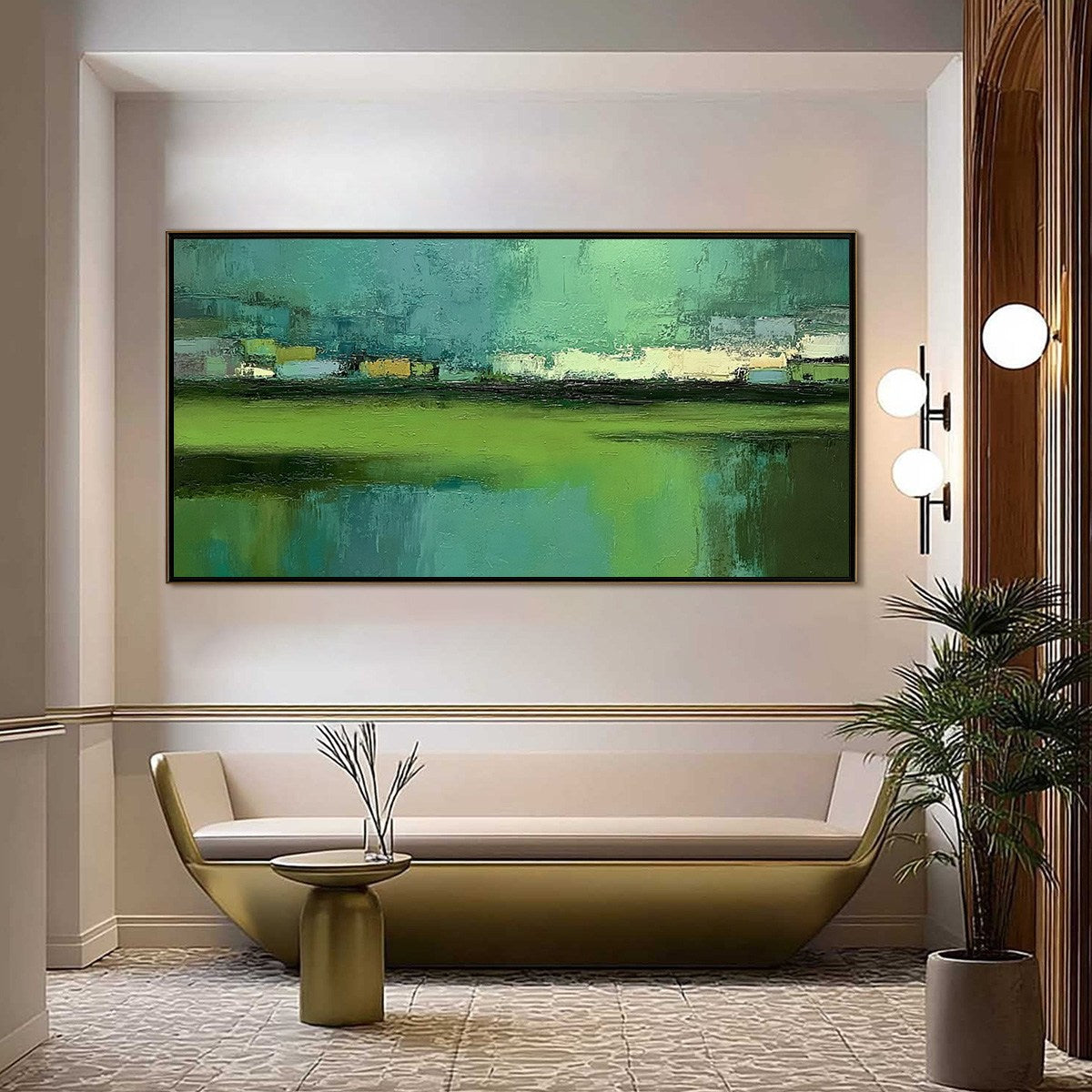 EMERALD REFLECTIONS: Textured Wabi Sabi Abstract Landscape Painting