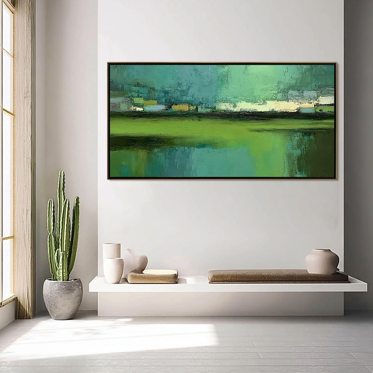 EMERALD REFLECTIONS: Textured Wabi Sabi Abstract Landscape Painting
