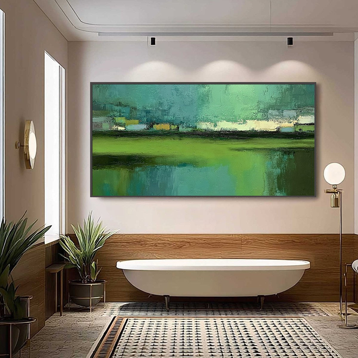 EMERALD REFLECTIONS: Textured Wabi Sabi Abstract Landscape Painting
