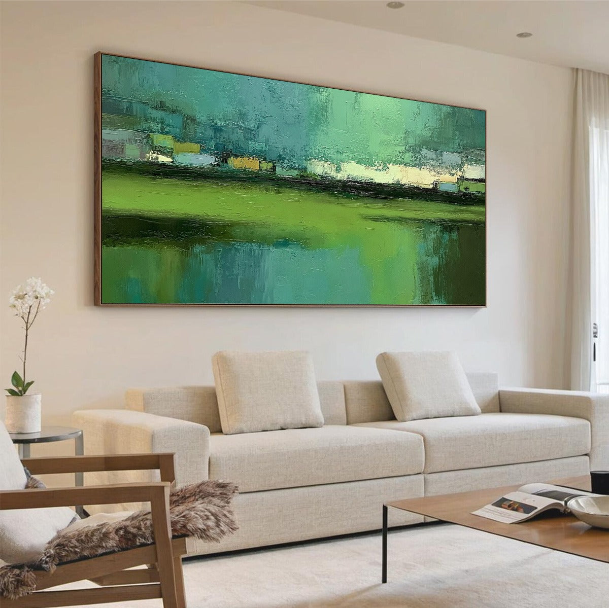 EMERALD REFLECTIONS: Textured Wabi Sabi Abstract Landscape Painting