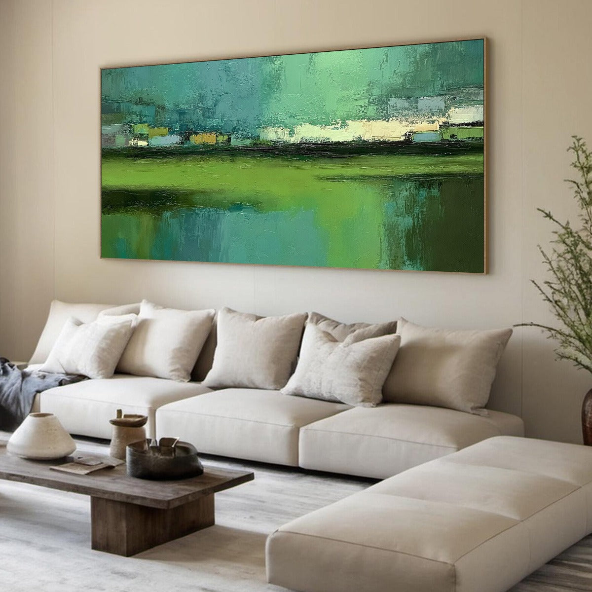 EMERALD REFLECTIONS: Textured Wabi Sabi Abstract Landscape Painting