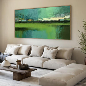 EMERALD REFLECTIONS: Textured Wabi Sabi Abstract Landscape Painting