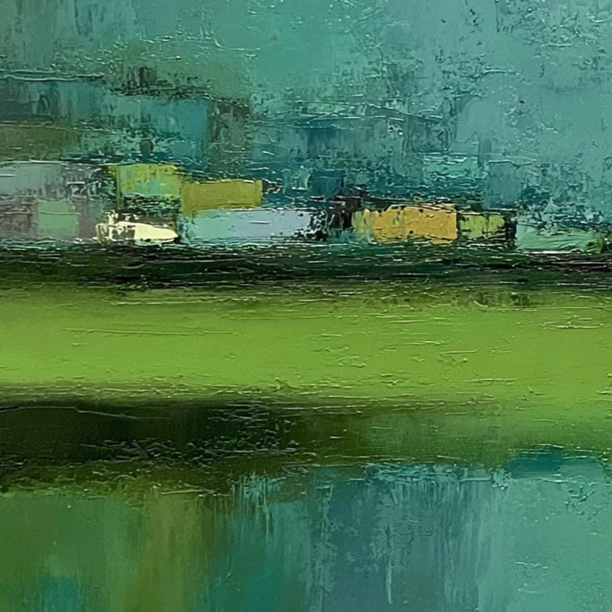 EMERALD REFLECTIONS: Textured Wabi Sabi Abstract Landscape Painting