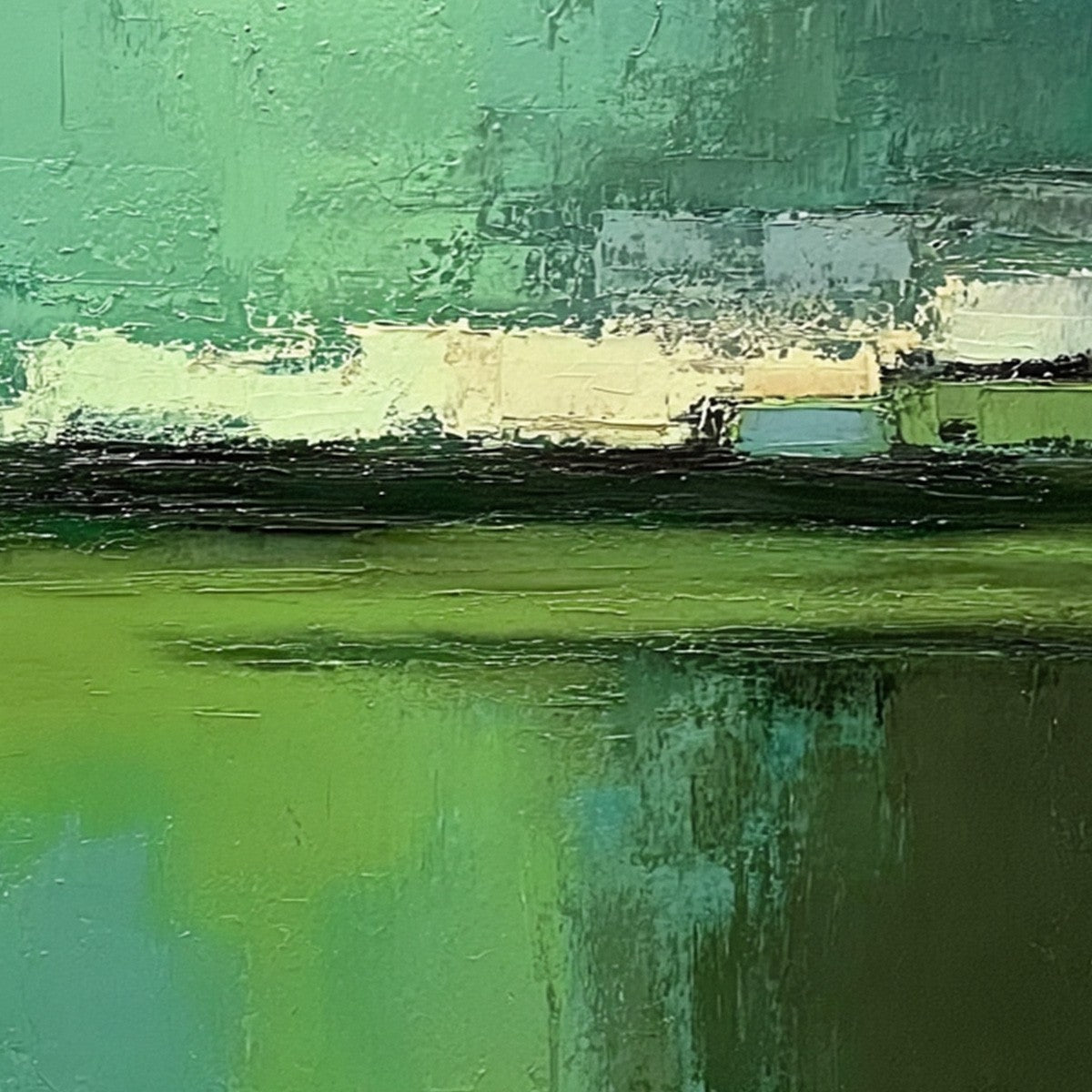 EMERALD REFLECTIONS: Textured Wabi Sabi Abstract Landscape Painting