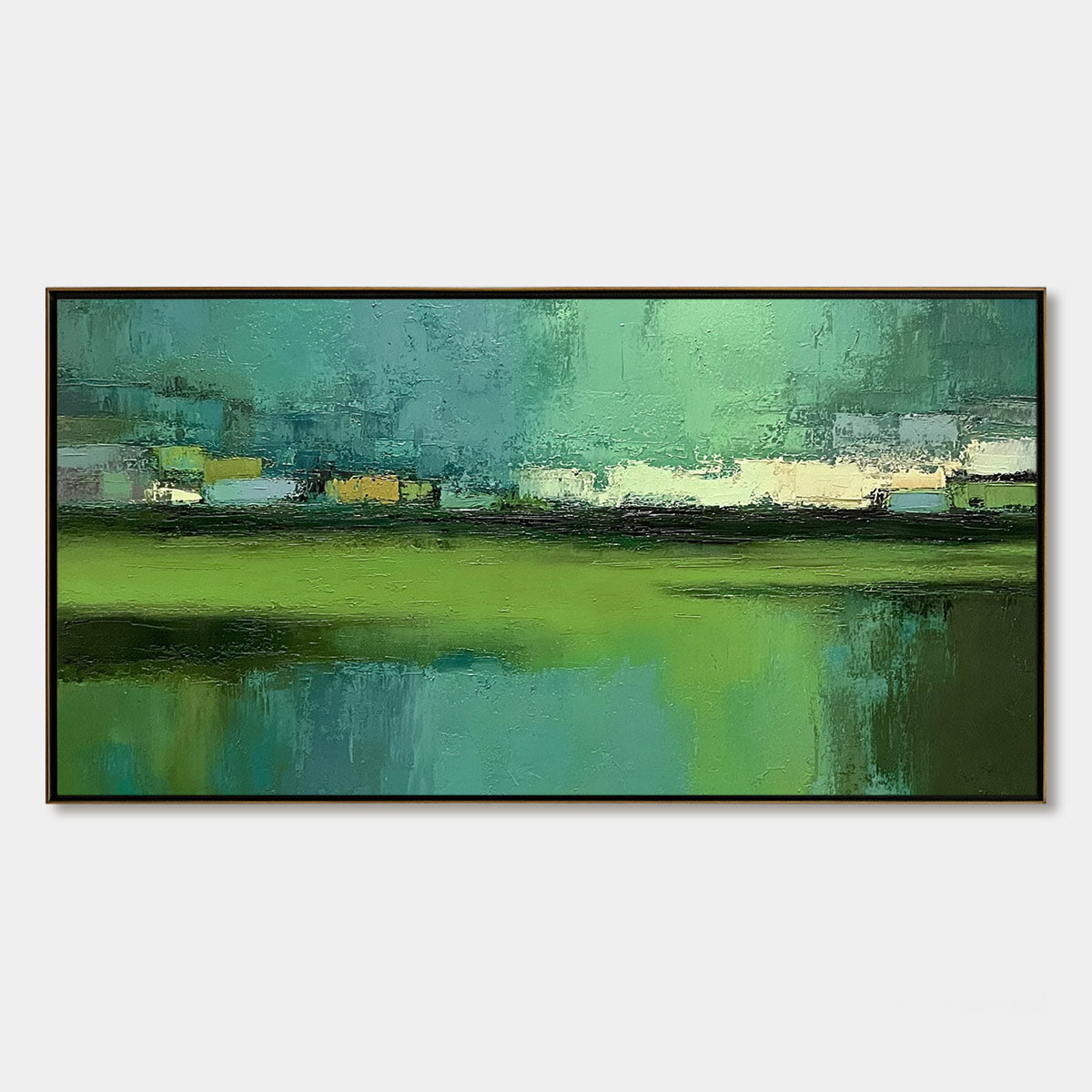 EMERALD REFLECTIONS: Textured Wabi Sabi Abstract Landscape Painting