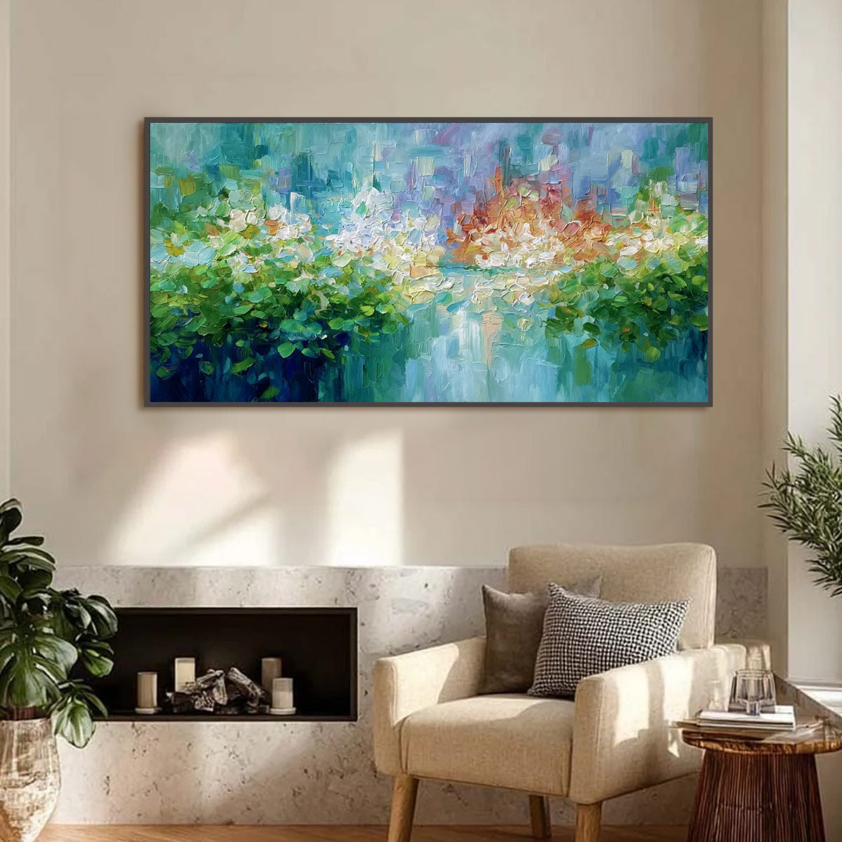 EMERALD REVERIE: Textured Abstract Floral Landscape Palette Knife Painting